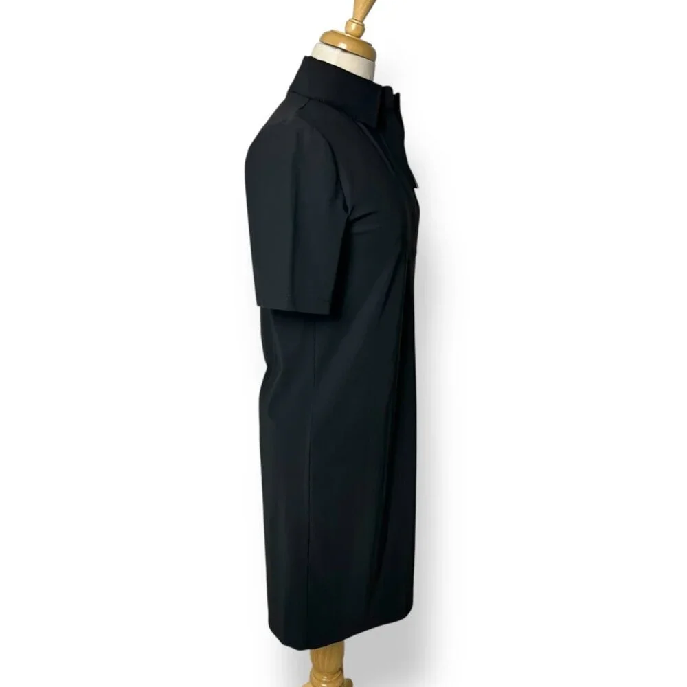 NWT SHAN Women's Black Lycra Polo Dress V-Neck Knee Length Short Sleeve Sz 02